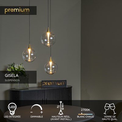 Lucide GISELA - Suspension - Ø 36 cm - LED Dim. - 3x4,3W 2700K - Transparent | Premium